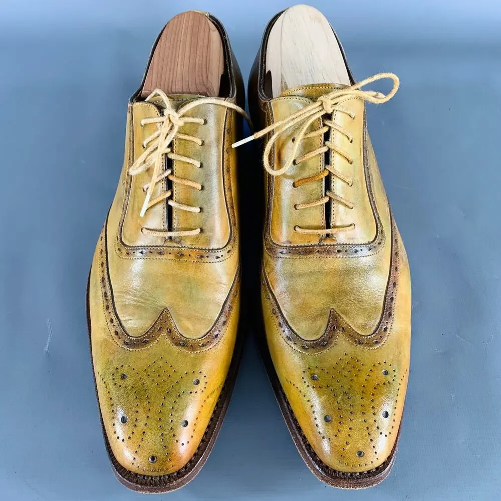CALZOLERIA HARRIS Size 9 Tan Perforated Leather Lace-Up Shoes